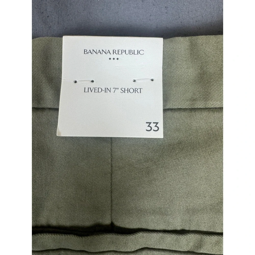 Banana Republic Lived-In 7 Inch Chino Shorts Mens 33(35) Olive Green Stretch NWT